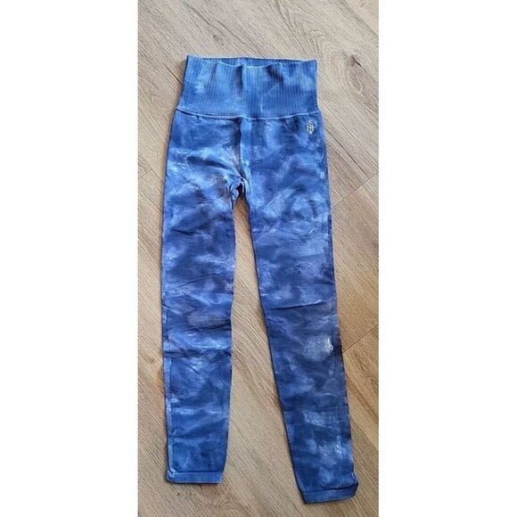 Free People Tie Dye Cropped Leggings Blue, With Cut-outs Size Small - Picture 1 of 9